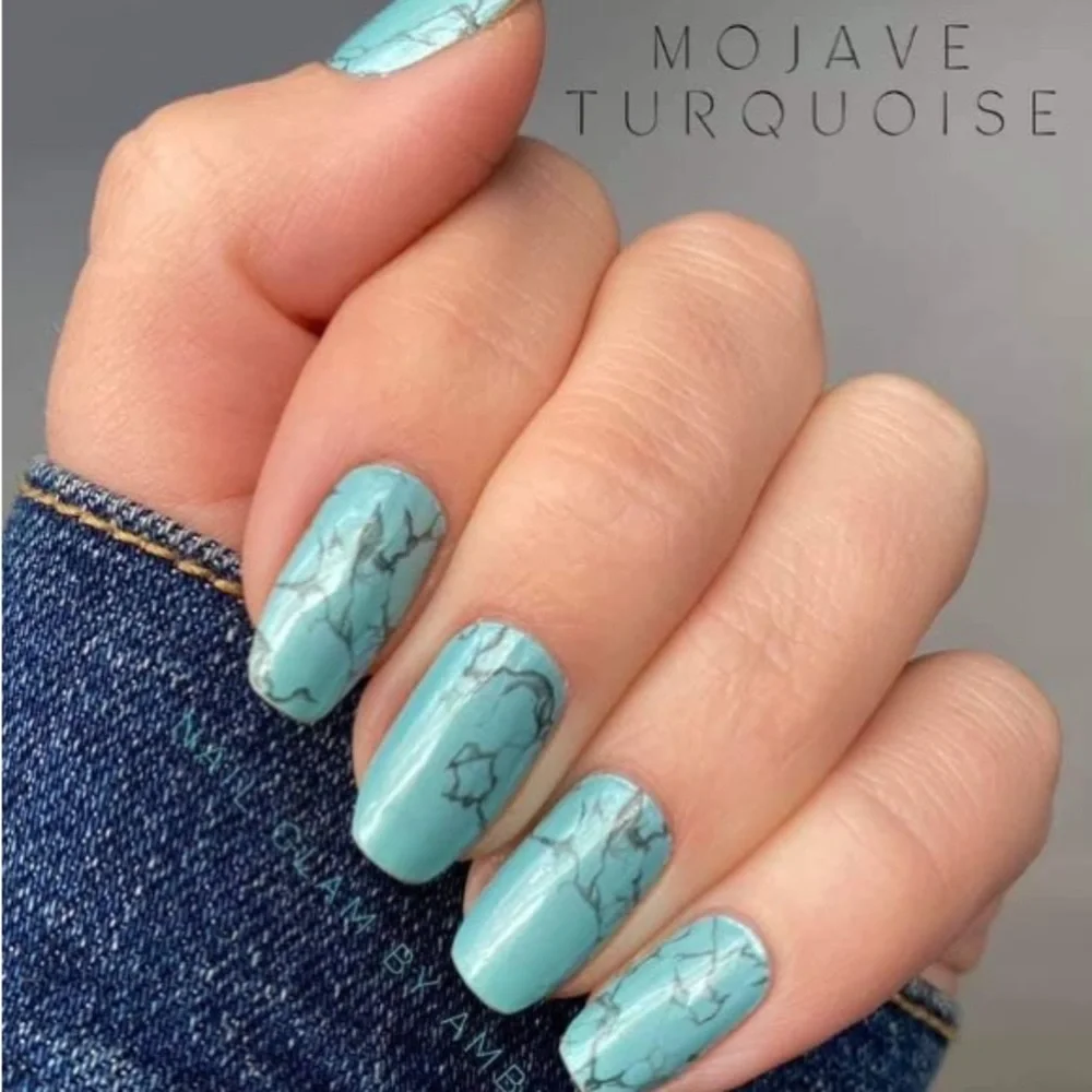 Color Street MOJAVE TURQUOISE Sky Blue Stone Design Nail Strips Set - Picture 5 of 8